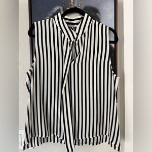 Frame Denim Black and White Striped Blouse